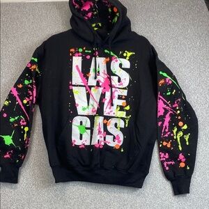 Vintage Popular Sports neon splatter paint sweatshirt hoodie kangaroo pocket M